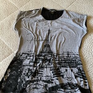 Paradiso Graphic Tee Womens Medium Gray Black Excellent Paris Eiffel Tower Shirt